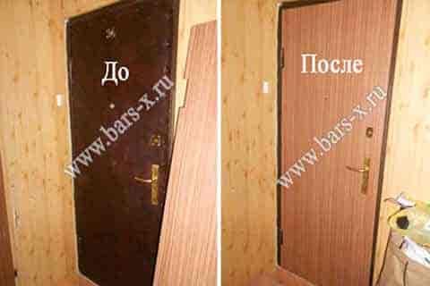 Замена мягкой обивки двери на ламинированную панель фото Замена мягкой обивки двери на ламинированную панель